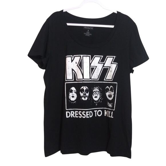 Kiss Tops - Kiss Dressed To Kill Black Cotton Band Crew Neck T-Shirt Casual Size 2X